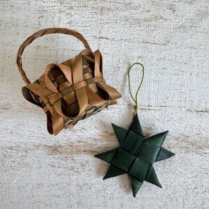 Vintage First Nations Miniature Basket and Woven Star Ornament